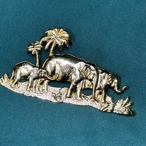 Vtg Elephant Family Brooch
